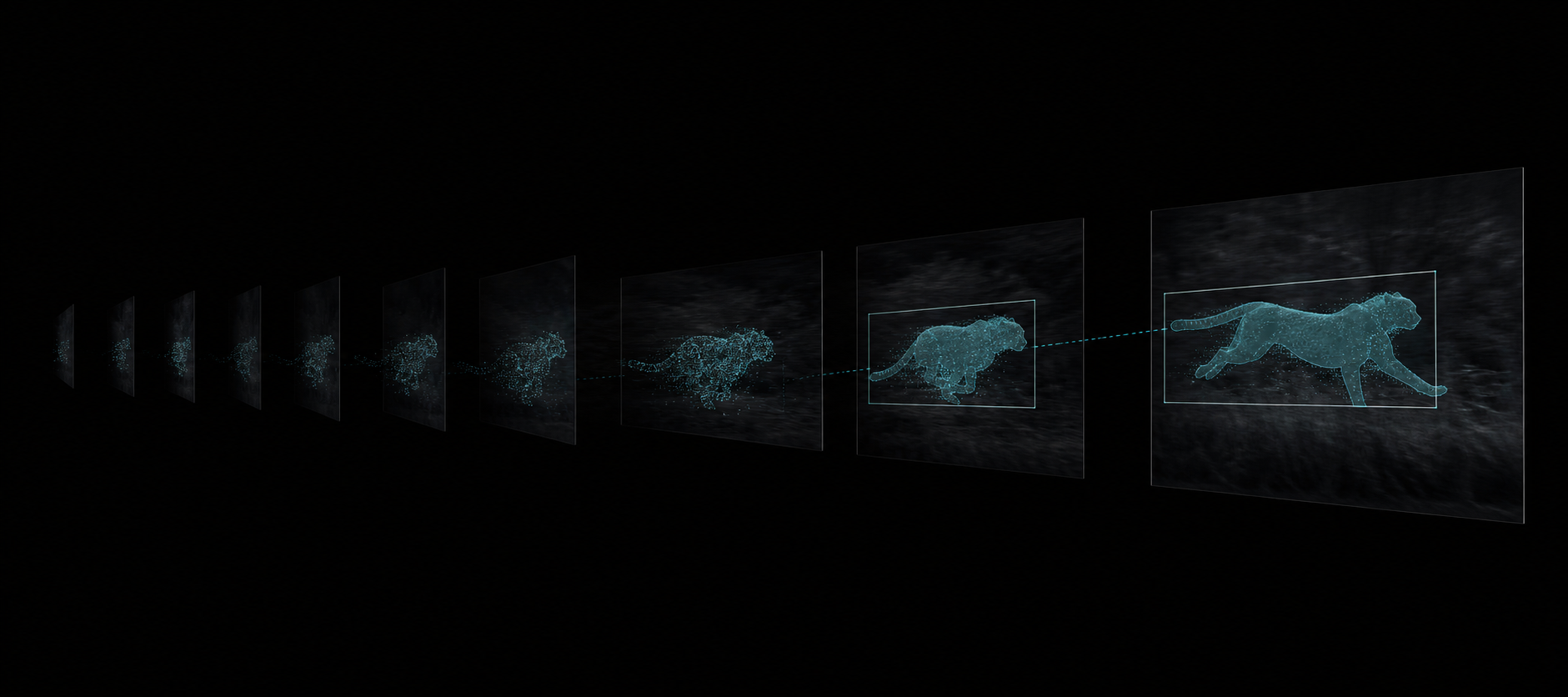 Abstract sequence showing a moving subject detected and tracked across video frames